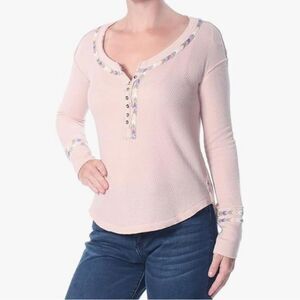 We The Free Womens Juniors Contrast Trim Long Sleeves Thermal Top Pink XS